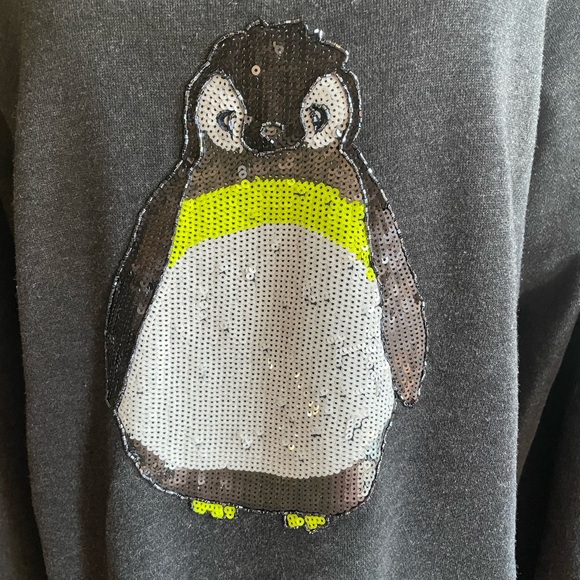 American Eagle Outfitters Grey Sequin Penguin Fleece Pullover Sweatshirt - Picture 2 of 4